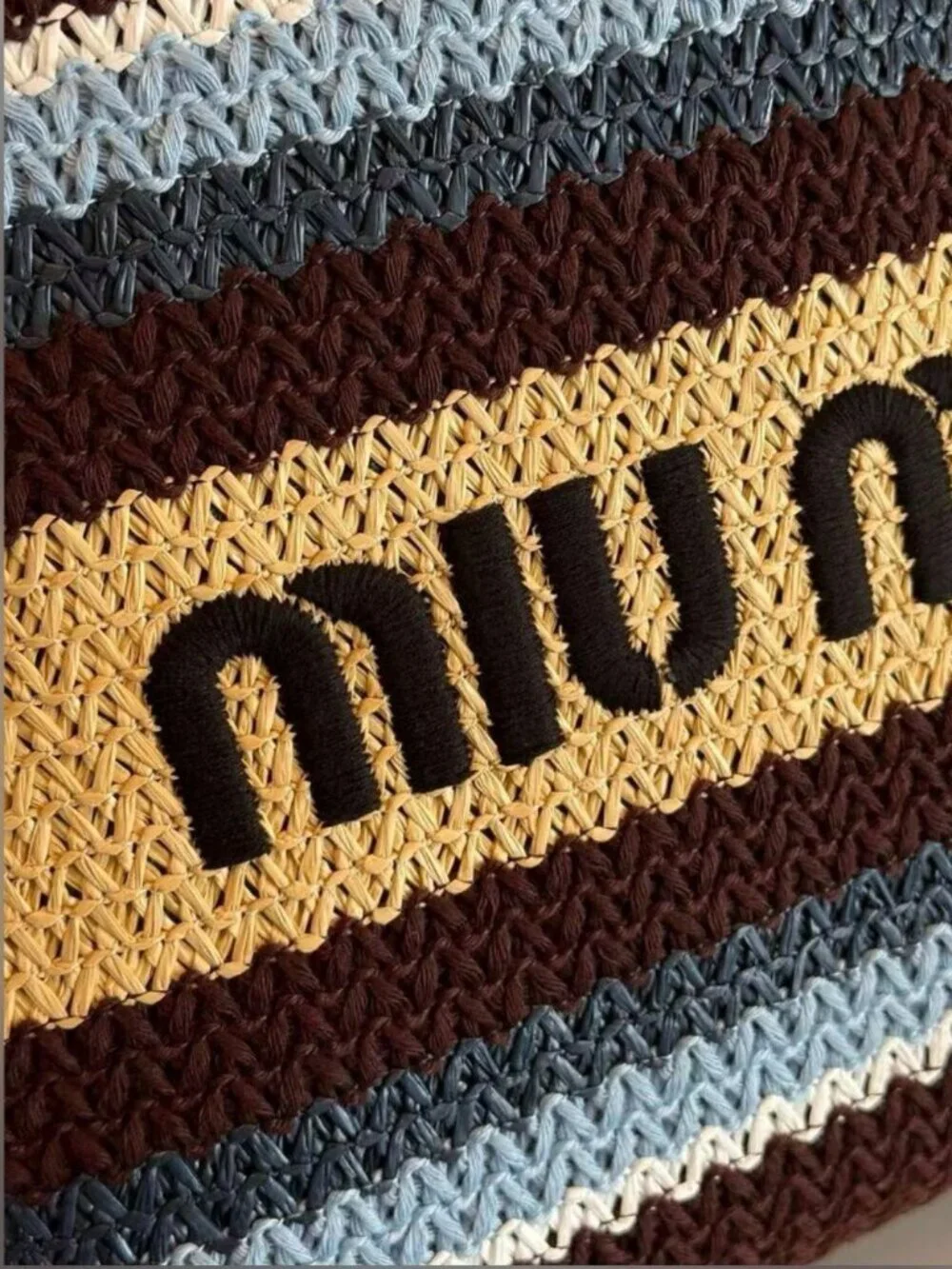 Miu Miu Striped Woven Raffia Tote Bag